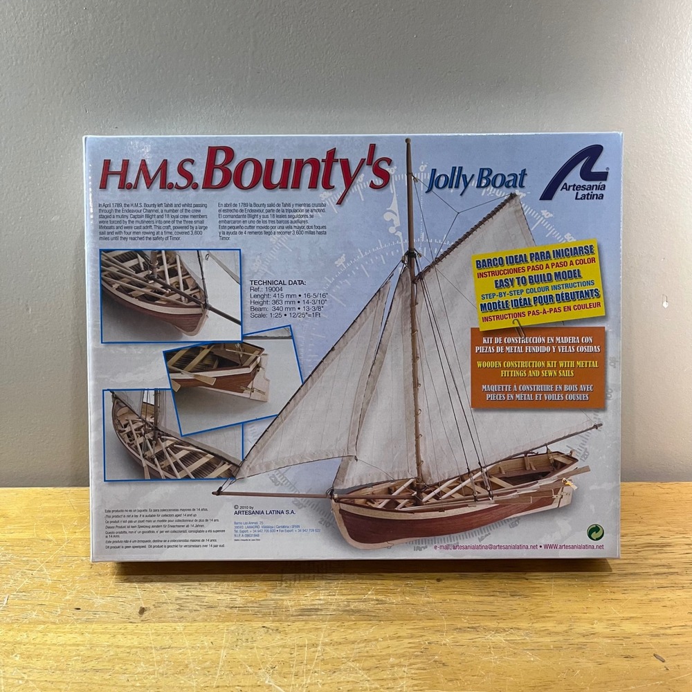 Artesania Latina HMS Bounty Jolly Boat Wood Model Kit 19004 Vtg 2010 1:25 Scale